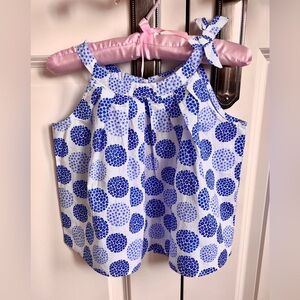 Jacadi Paris Blue and White Sleeveless Top Sleeveless Blouse with Floral Dots